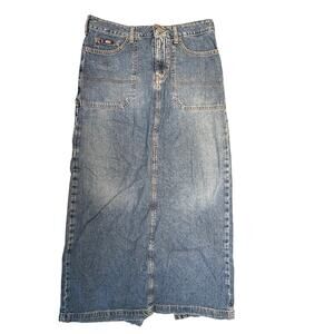 Vintage 90s Y2K Maxi Length Denim Skirt w slit in back size 9